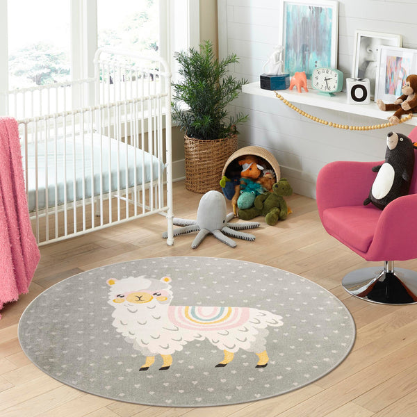 Playful Patterns Collection Area Rug -  Marvel Round Gray  lifestyle 58