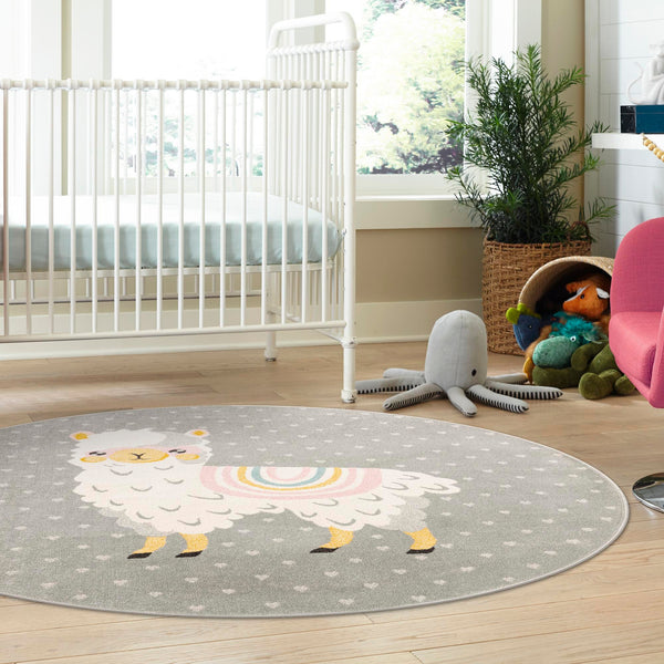 Playful Patterns Collection Area Rug -  Marvel Round Gray  lifestyle 60
