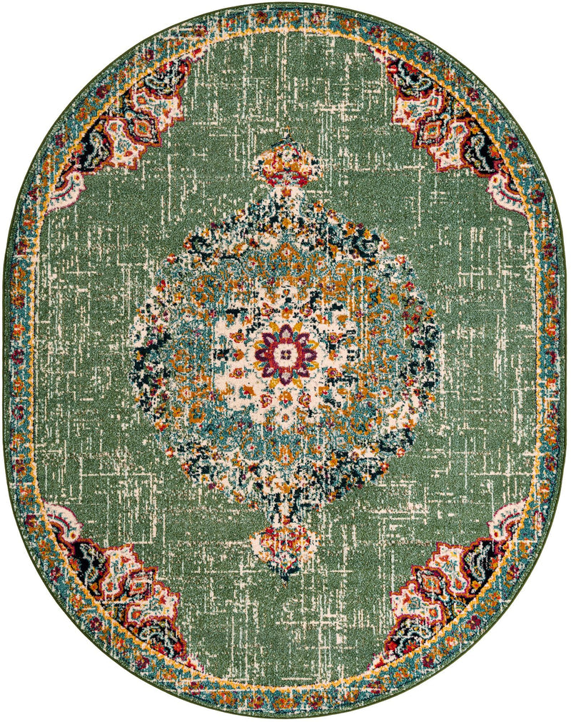 Brighton Terrace Collection Area Rug - Hove (Green) Oval Green  lifestyle 60