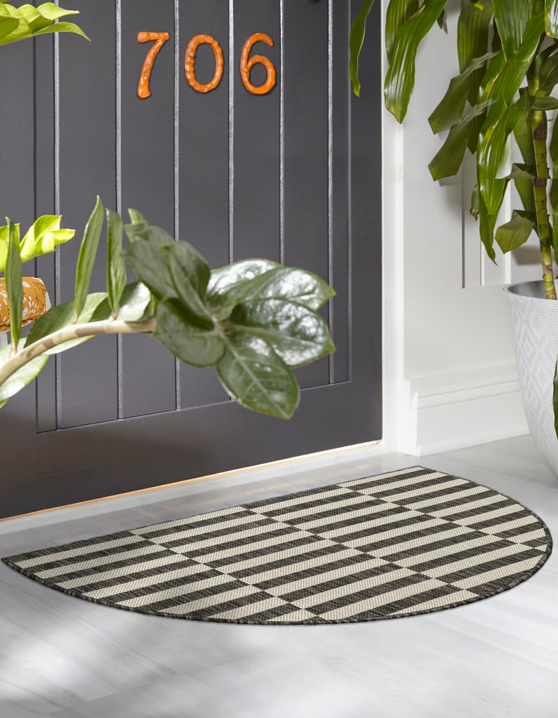 Patio Stripe Harmony Collection Area Rug - Cabana (Charcoal) Hearth Charcoal  lifestyle 2