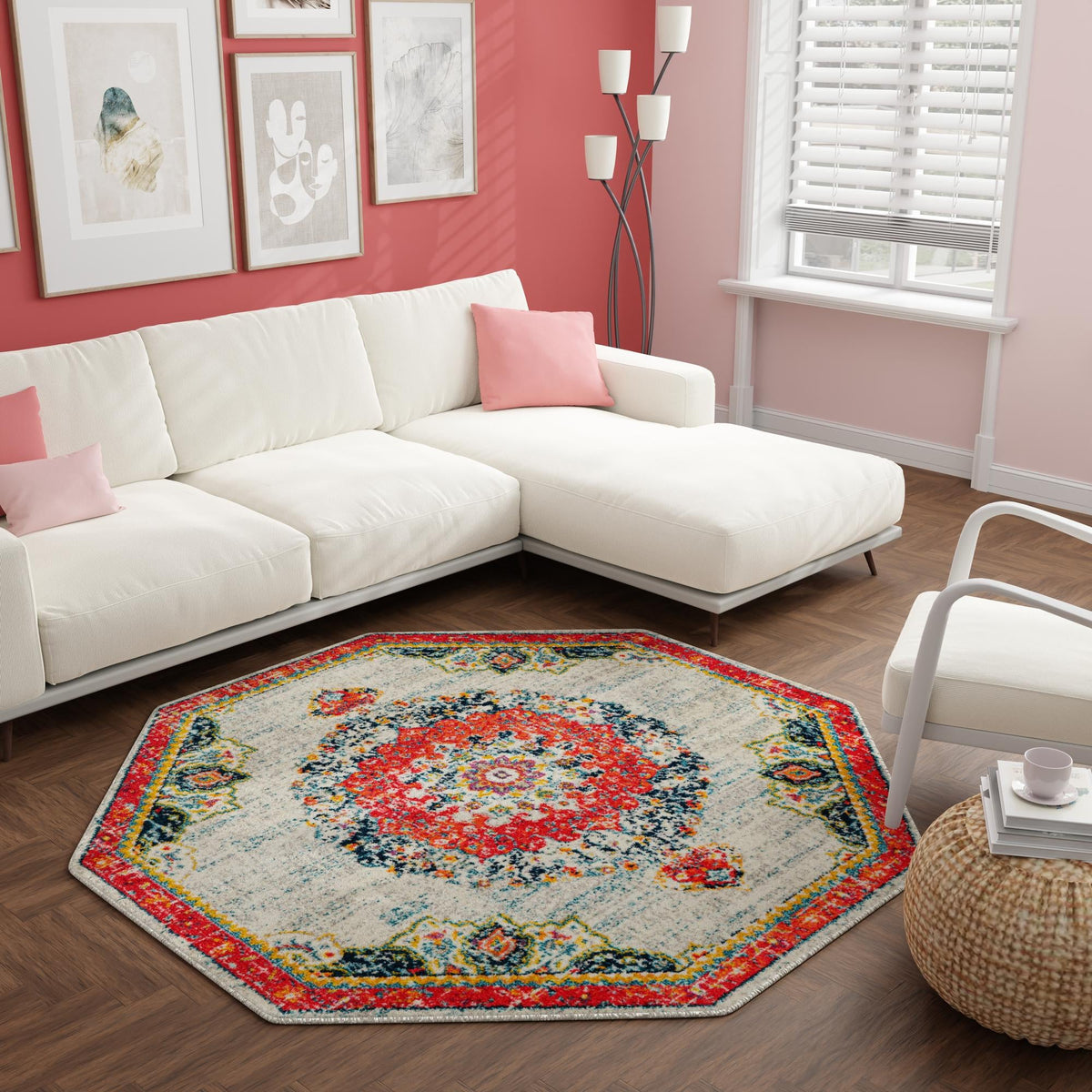 Brighton Terrace Collection Area Rug - Hove (Ivory) Octagon Ivory  lifestyle 110