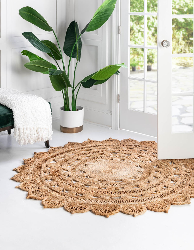 Woven Seaside Jute Collection Area Rug - Coastalhaven (Natural) Round Natural  lifestyle 5