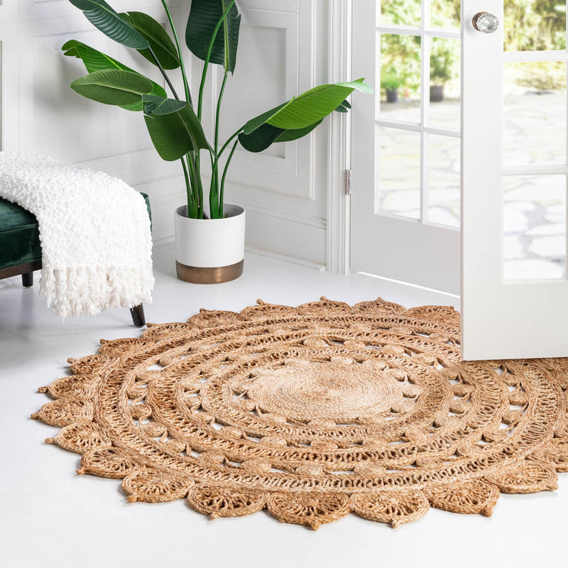 Woven Seaside Jute Collection Area Rug - Coastalhaven (Natural) Round Natural  lifestyle 14