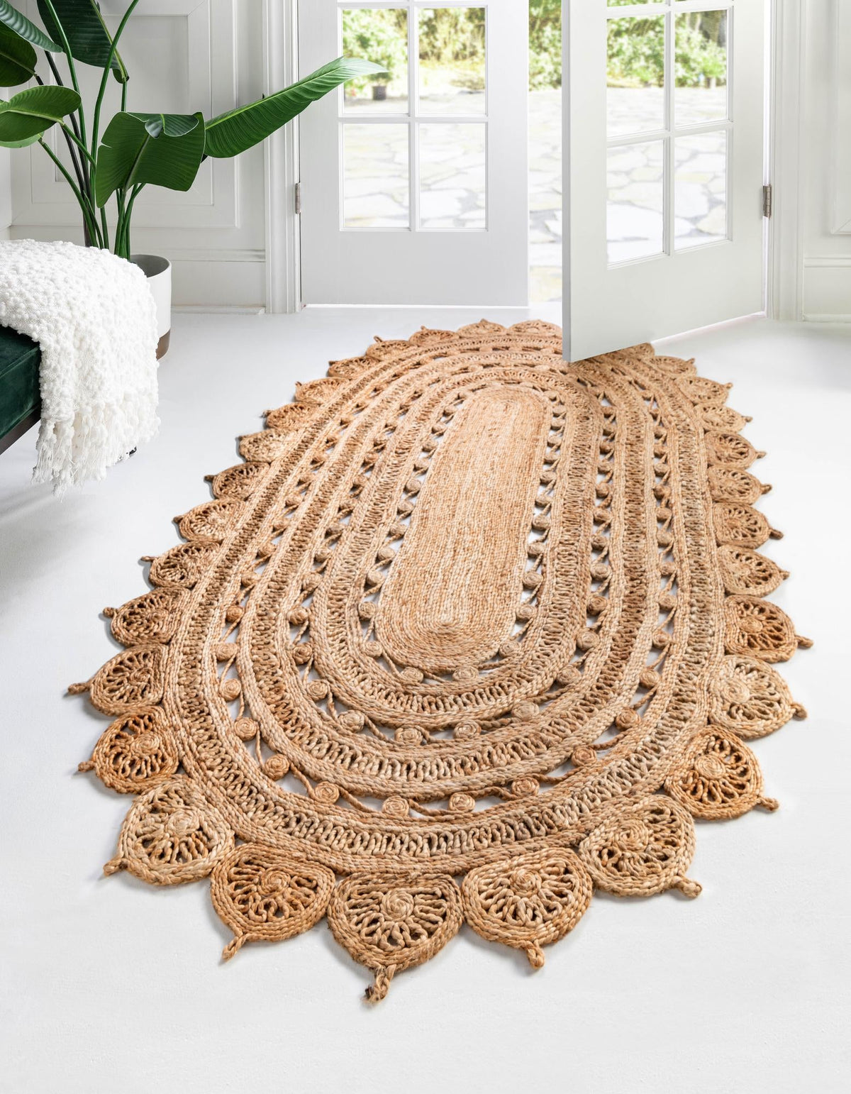 Woven Seaside Jute Collection Area Rug - Coastalhaven (Natural) Oval Natural  lifestyle 4
