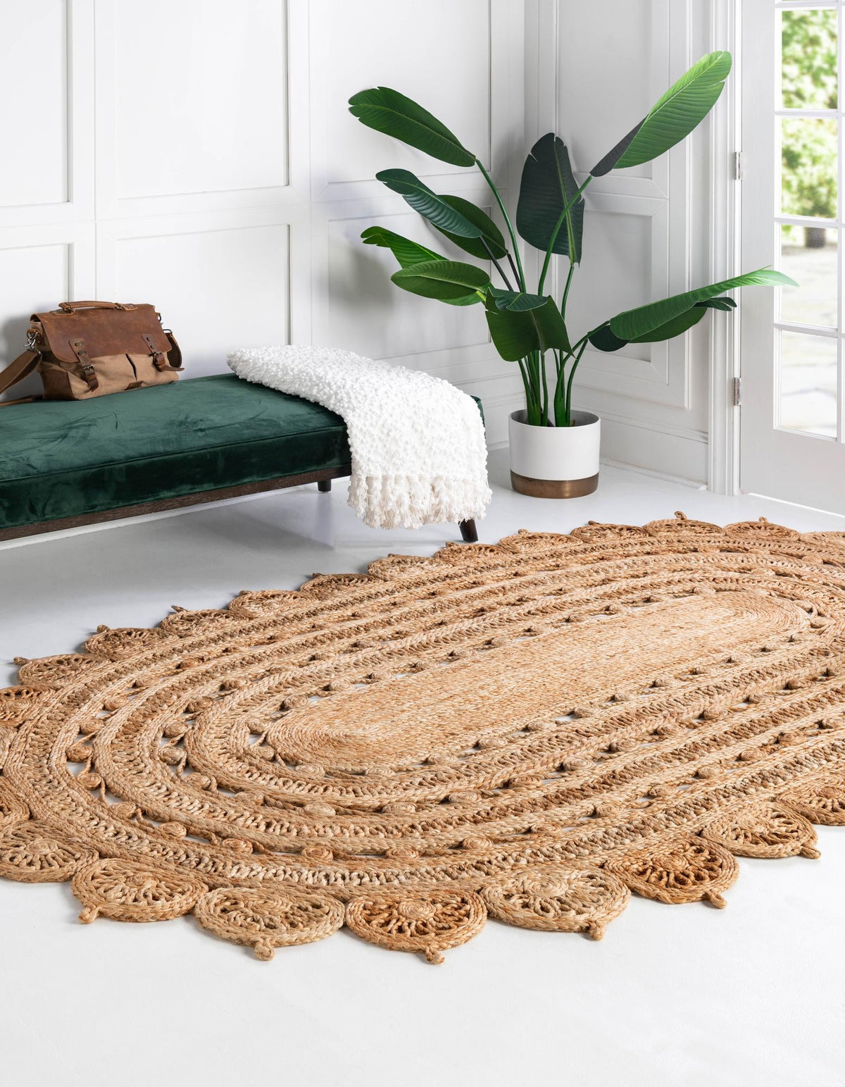 Woven Seaside Jute Collection Area Rug - Coastalhaven (Natural) Oval Natural  lifestyle 6