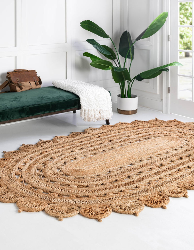 Woven Seaside Jute Collection Area Rug - Coastalhaven (Natural) Oval Natural  lifestyle 6