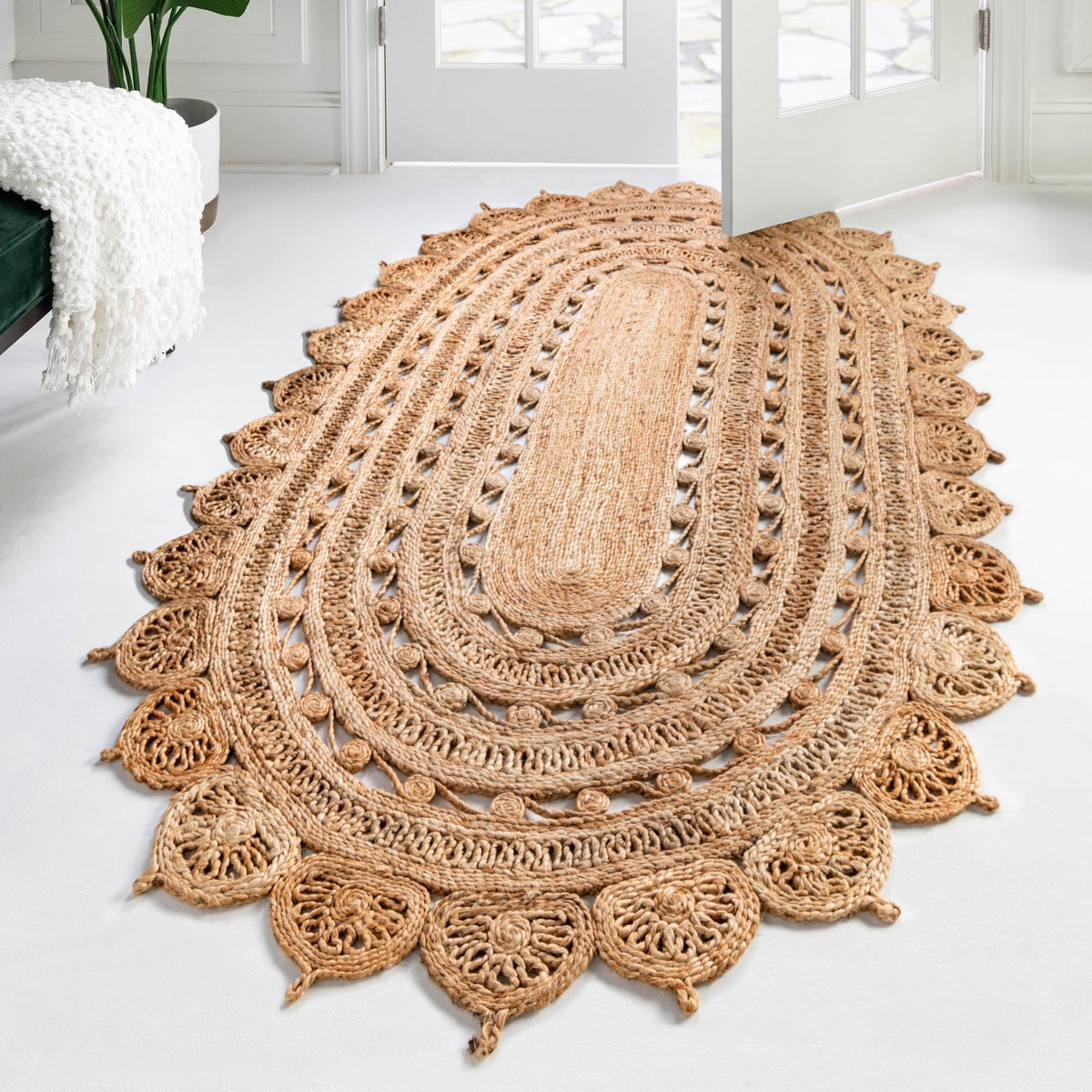 Woven Seaside Jute Collection Area Rug - Coastalhaven (Natural) Oval Natural  lifestyle 13