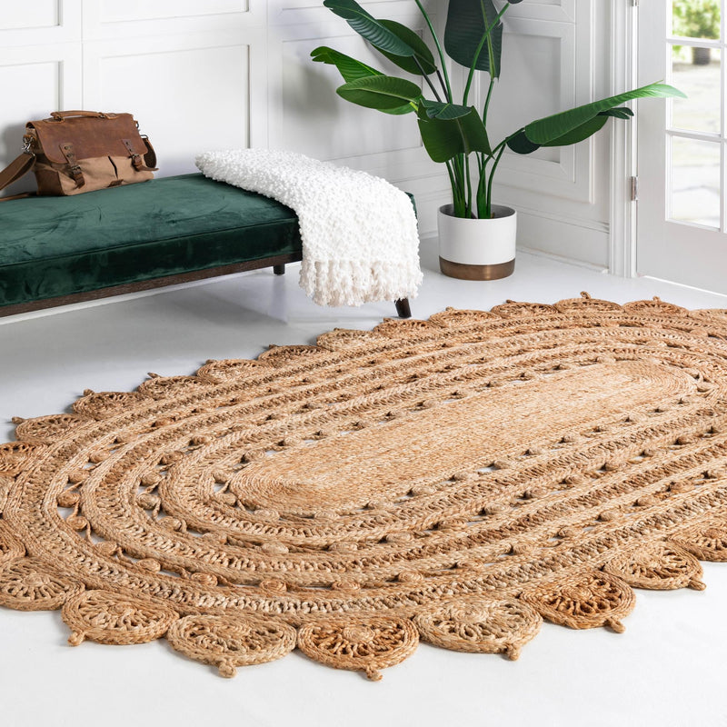 Woven Seaside Jute Collection Area Rug - Coastalhaven (Natural) Oval Natural  lifestyle 15