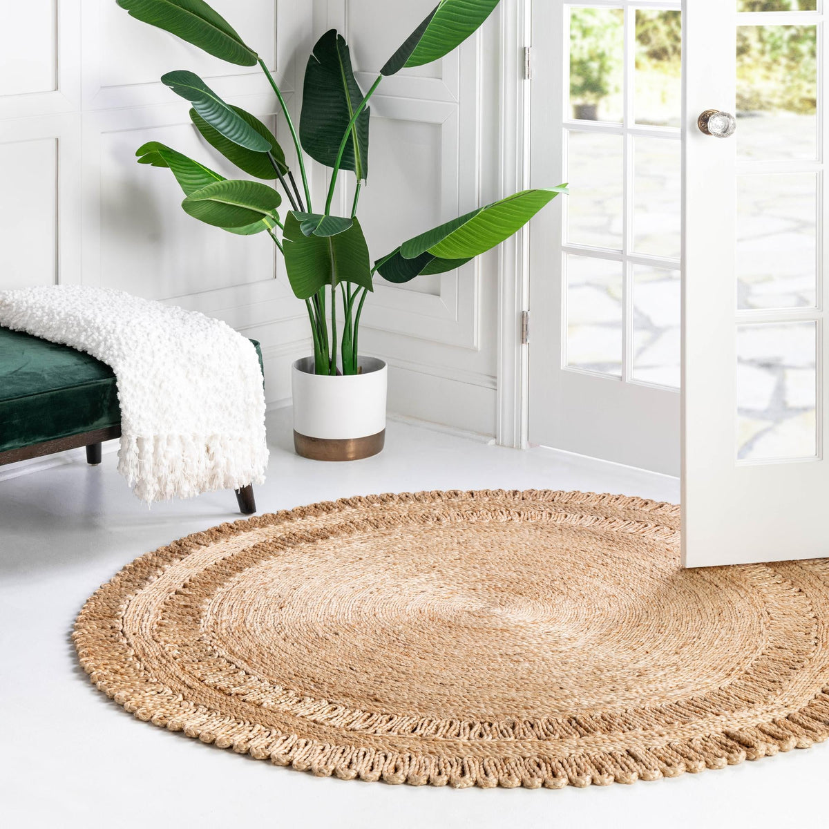Woven Seaside Jute Collection Area Rug - Varadero Round Natural  lifestyle 13