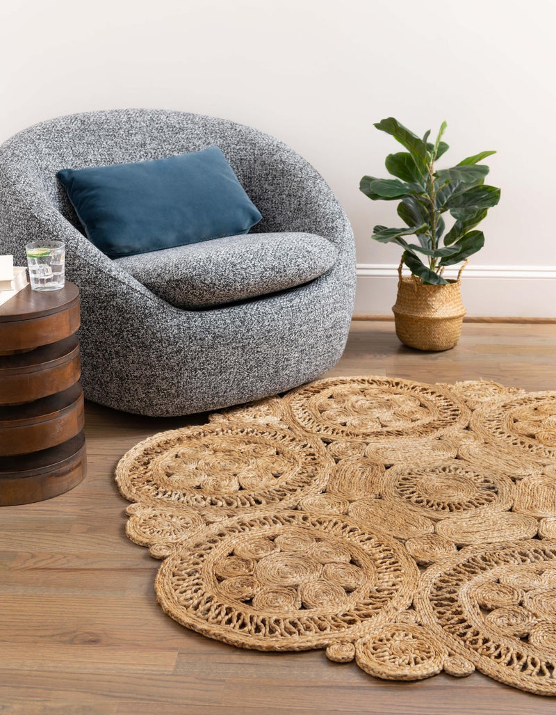 Woven Seaside Jute Collection Area Rug - Whittaker Round Natural  lifestyle 27