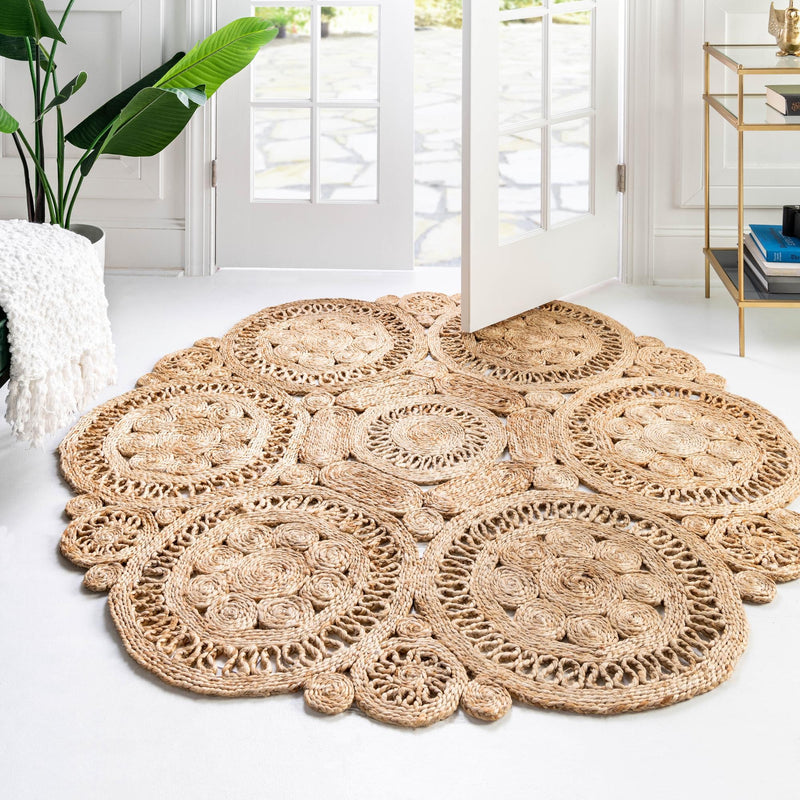 Woven Seaside Jute Collection Area Rug - Whittaker Round Natural  lifestyle 39