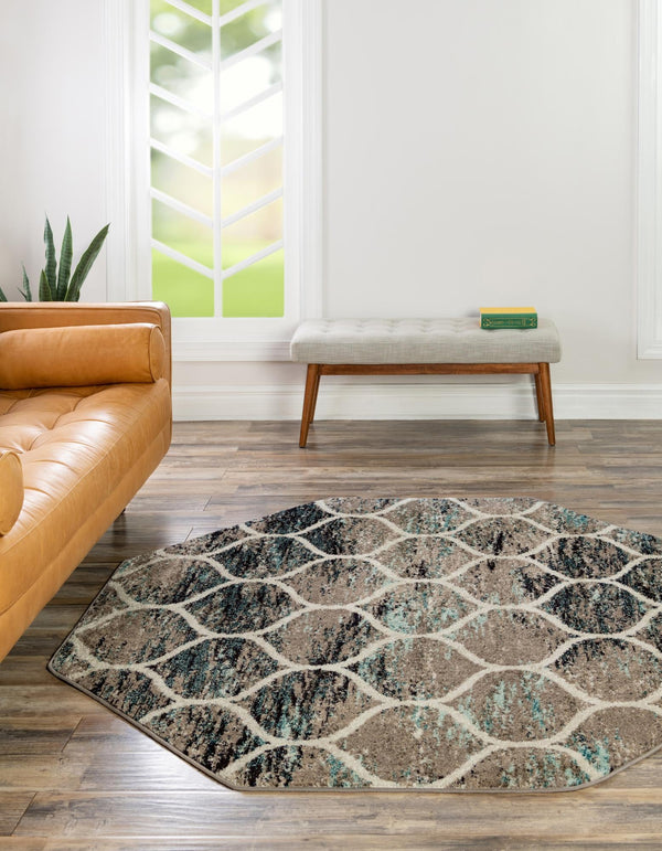 Lattice Garden Collection Area Rug -  Pergolatown (Blue Multi) Octagon Blue Multi  lifestyle 0