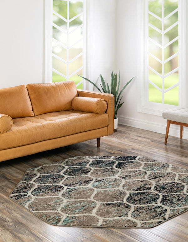 Lattice Garden Collection Area Rug -  Pergolatown (Blue Multi) Octagon Blue Multi  lifestyle 3