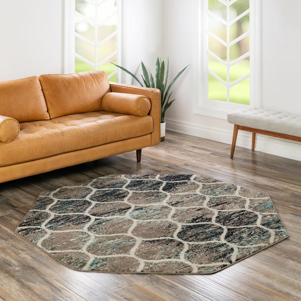 Lattice Garden Collection Area Rug -  Pergolatown (Blue Multi) Octagon Blue Multi  lifestyle 12