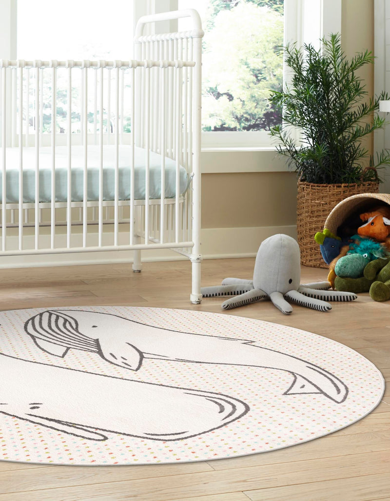 Playful Patterns Collection Area Rug -  Patchwork Round Gray  lifestyle 3