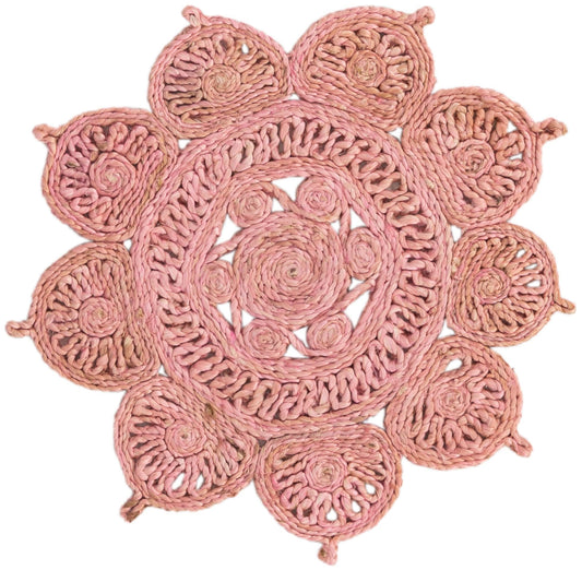 Woven Seaside Jute Collection Area Rug - Coastalhaven (Pink) Round Pink Main