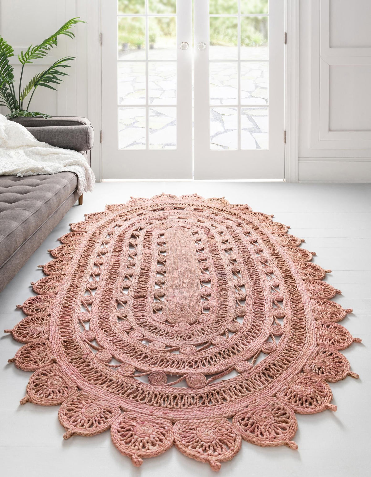 Woven Seaside Jute Collection Area Rug - Coastalhaven (Pink) Oval Pink  lifestyle 4