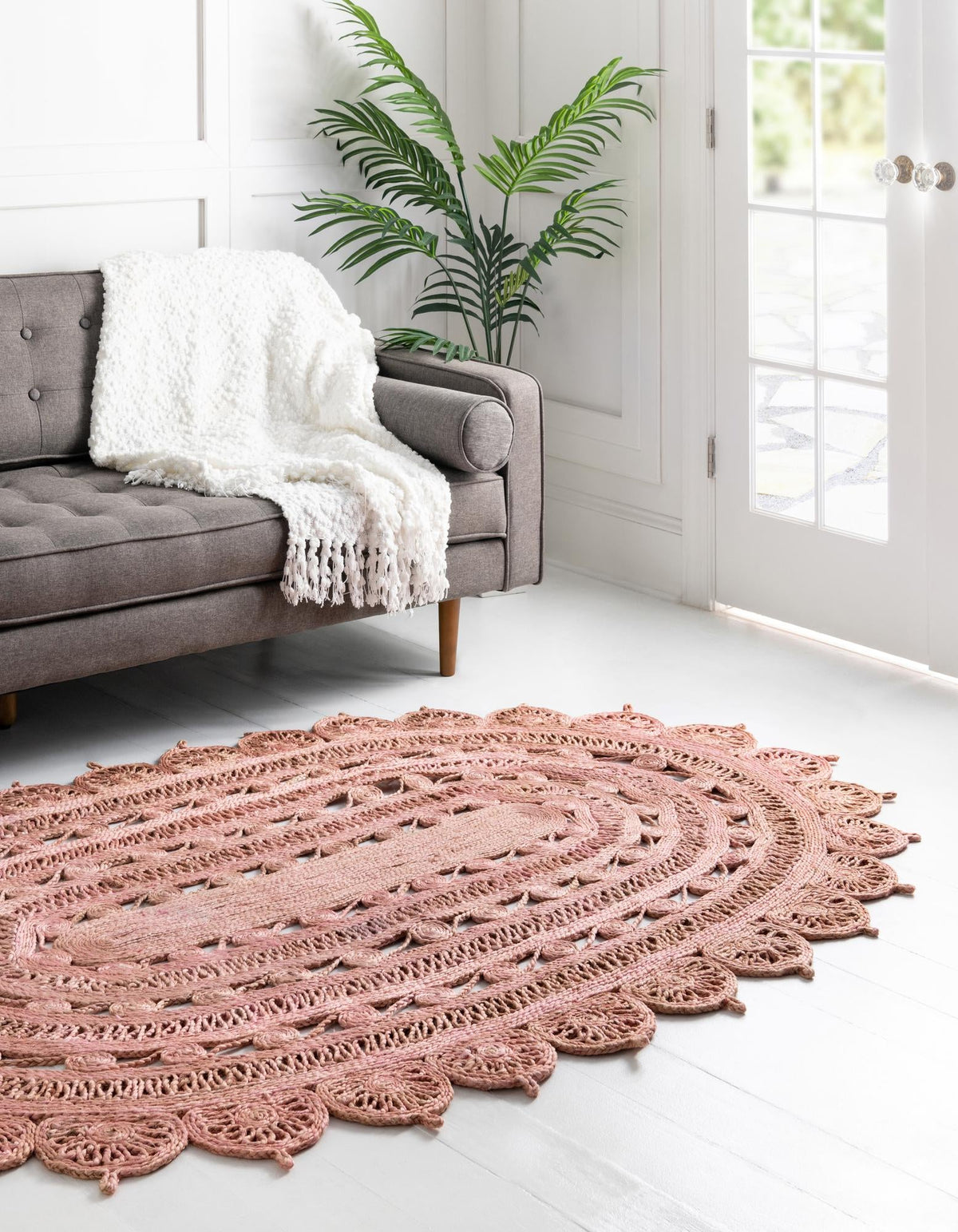 Woven Seaside Jute Collection Area Rug - Coastalhaven (Pink) Oval Pink  lifestyle 6