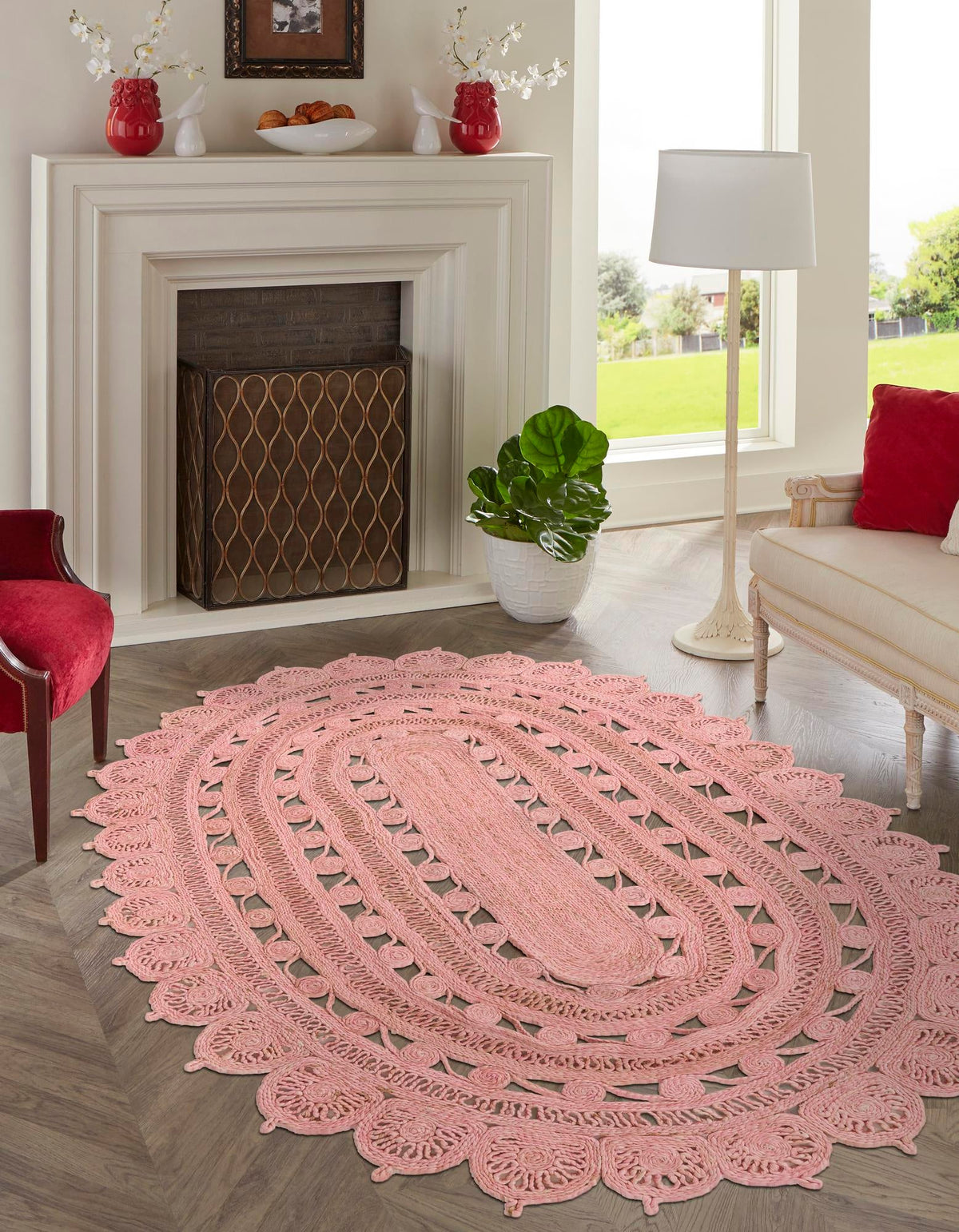 Woven Seaside Jute Collection Area Rug - Coastalhaven (Pink) Oval Pink  lifestyle 8