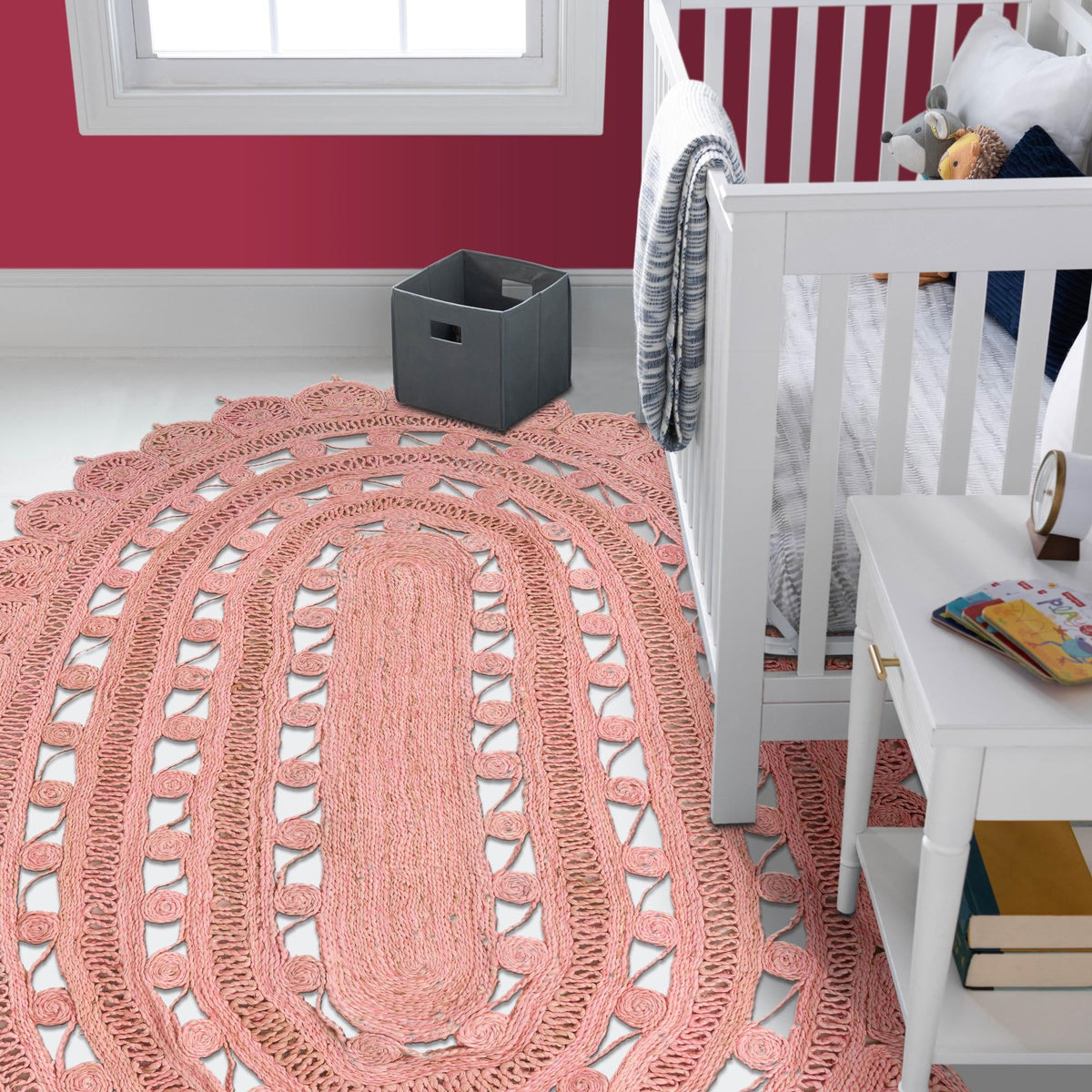 Woven Seaside Jute Collection Area Rug - Coastalhaven (Pink) Oval Pink  lifestyle 12