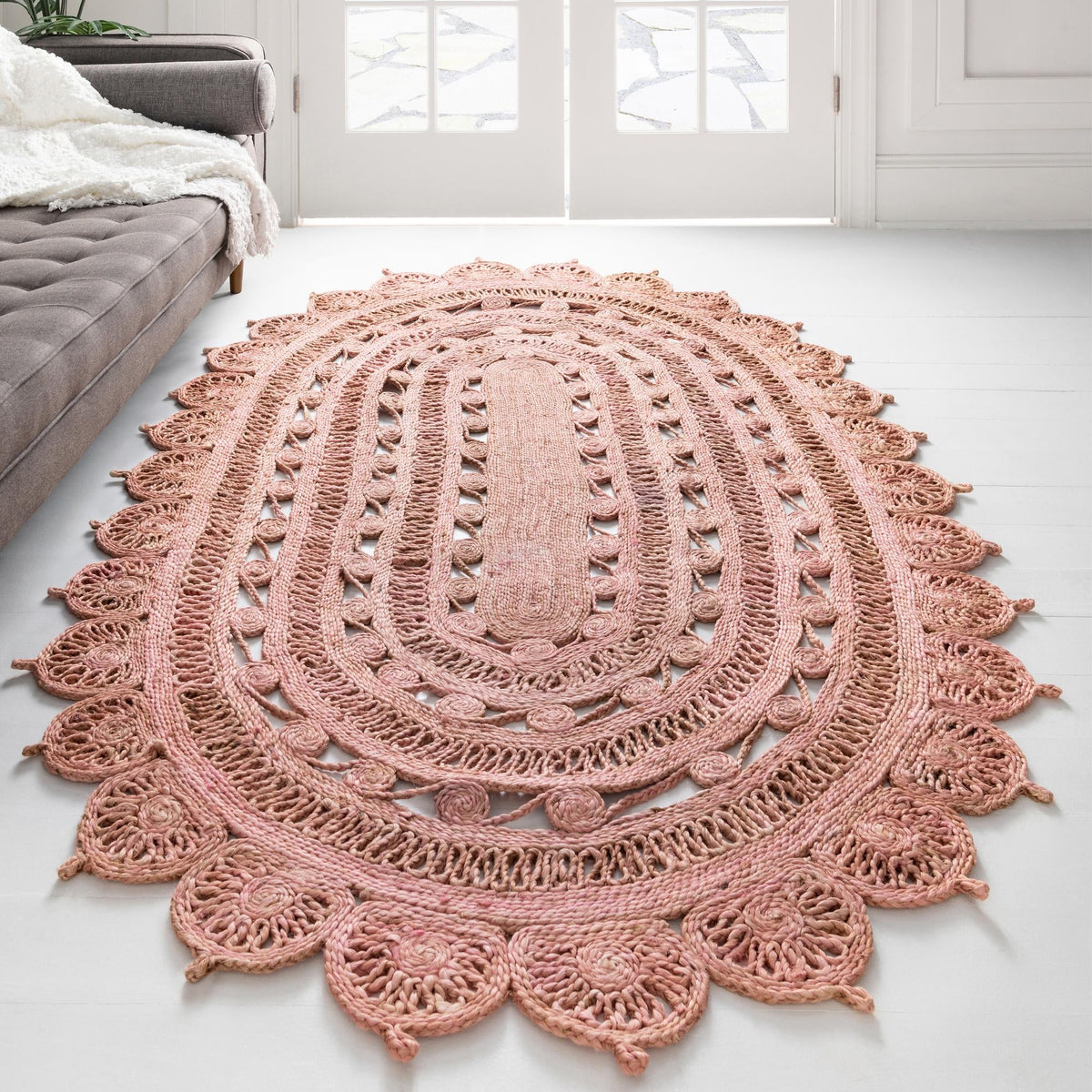 Woven Seaside Jute Collection Area Rug - Coastalhaven (Pink) Oval Pink  lifestyle 33