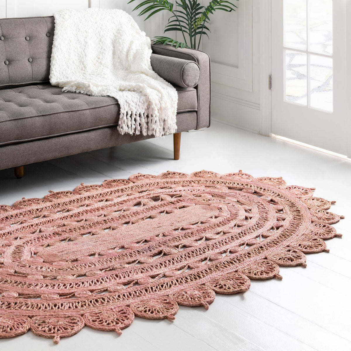 Woven Seaside Jute Collection Area Rug - Coastalhaven (Pink) Oval Pink  lifestyle 35