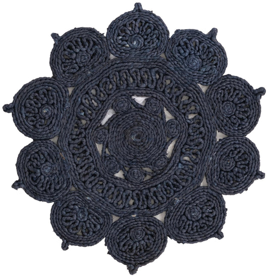 Woven Seaside Jute Collection Area Rug - Coastalhaven (Navy Blue) Round Navy Blue Main