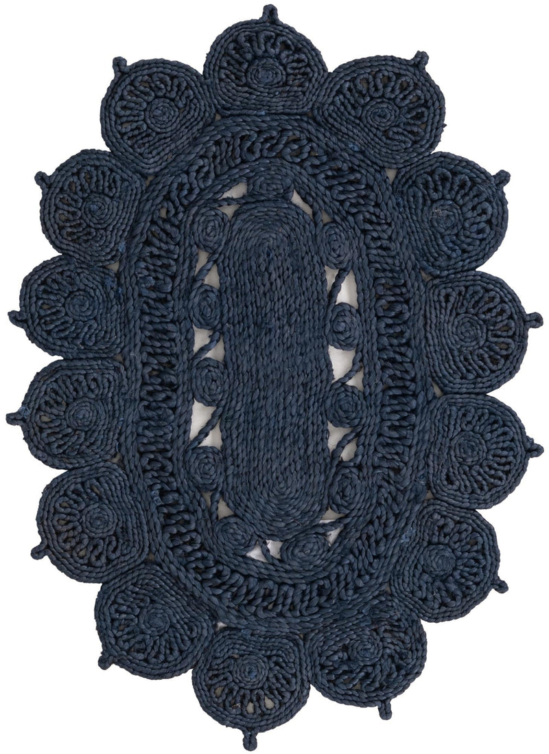 Woven Seaside Jute Collection Area Rug - Coastalhaven (Navy Blue) Oval Navy Blue  lifestyle 2