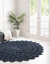 Woven Seaside Jute Collection Area Rug - Coastalhaven (Navy Blue) Round Navy Blue  lifestyle 5