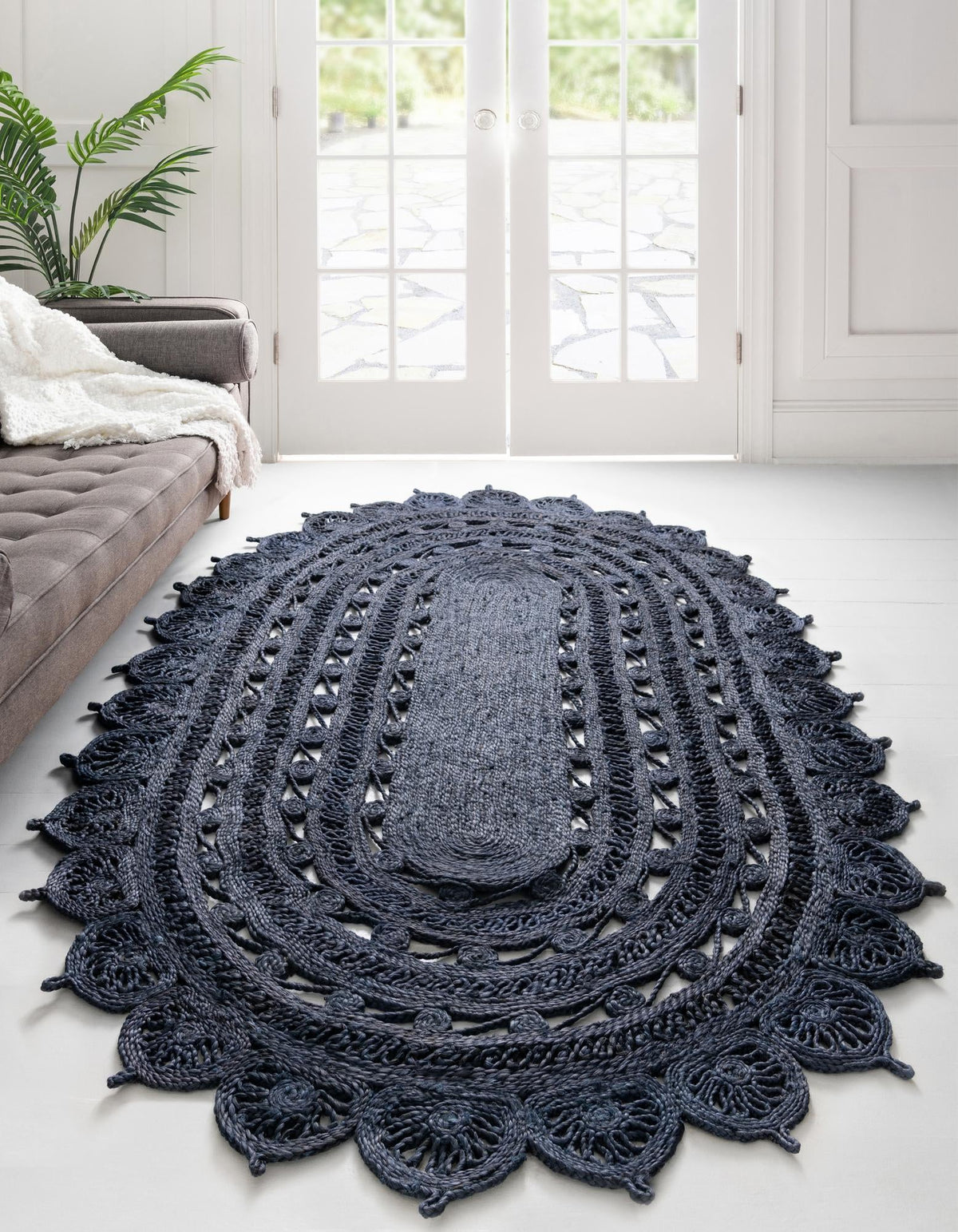 Woven Seaside Jute Collection Area Rug - Coastalhaven (Navy Blue) Oval Navy Blue  lifestyle 4