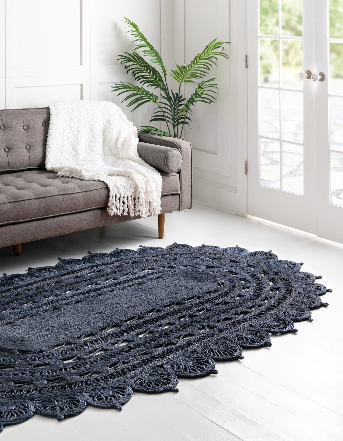 Woven Seaside Jute Collection Area Rug - Coastalhaven (Navy Blue) Oval Navy Blue  lifestyle 6