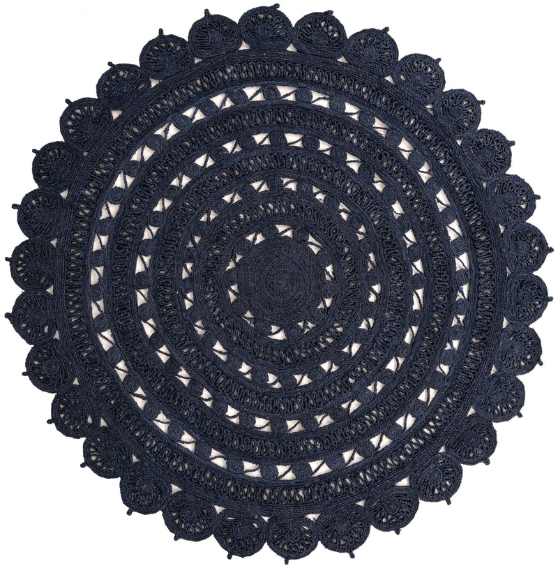Woven Seaside Jute Collection Area Rug - Coastalhaven (Navy Blue) Round Navy Blue  lifestyle 4