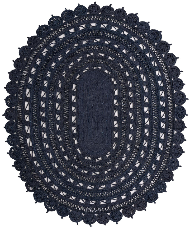 Woven Seaside Jute Collection Area Rug - Coastalhaven (Navy Blue) Oval Navy Blue  lifestyle 3