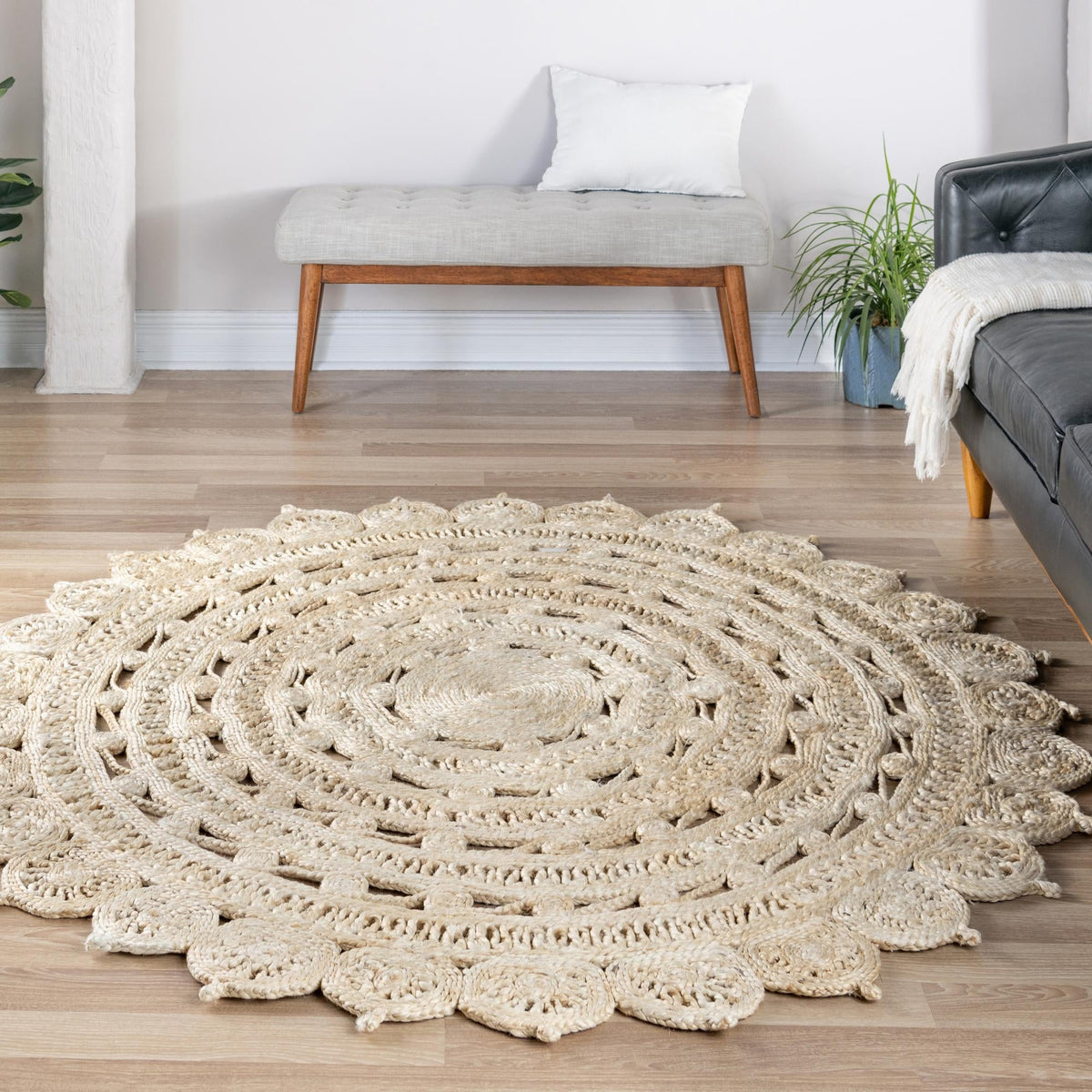 Woven Seaside Jute Collection Area Rug - Coastalhaven (Ivory) Round Ivory  lifestyle 25