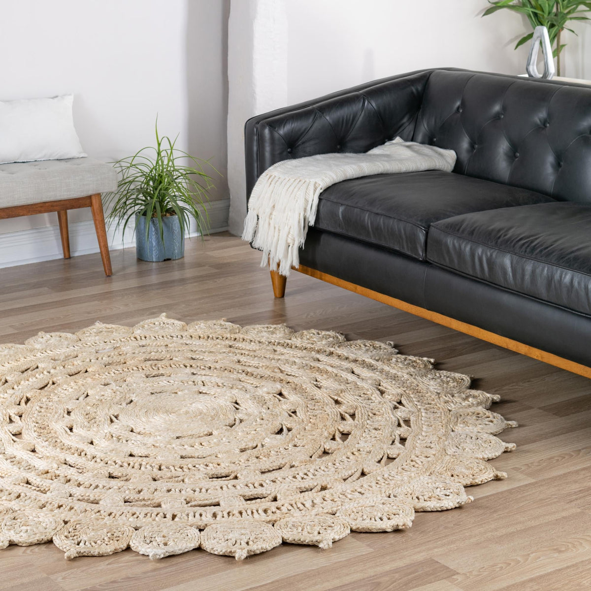Woven Seaside Jute Collection Area Rug - Coastalhaven (Ivory) Round Ivory  lifestyle 27