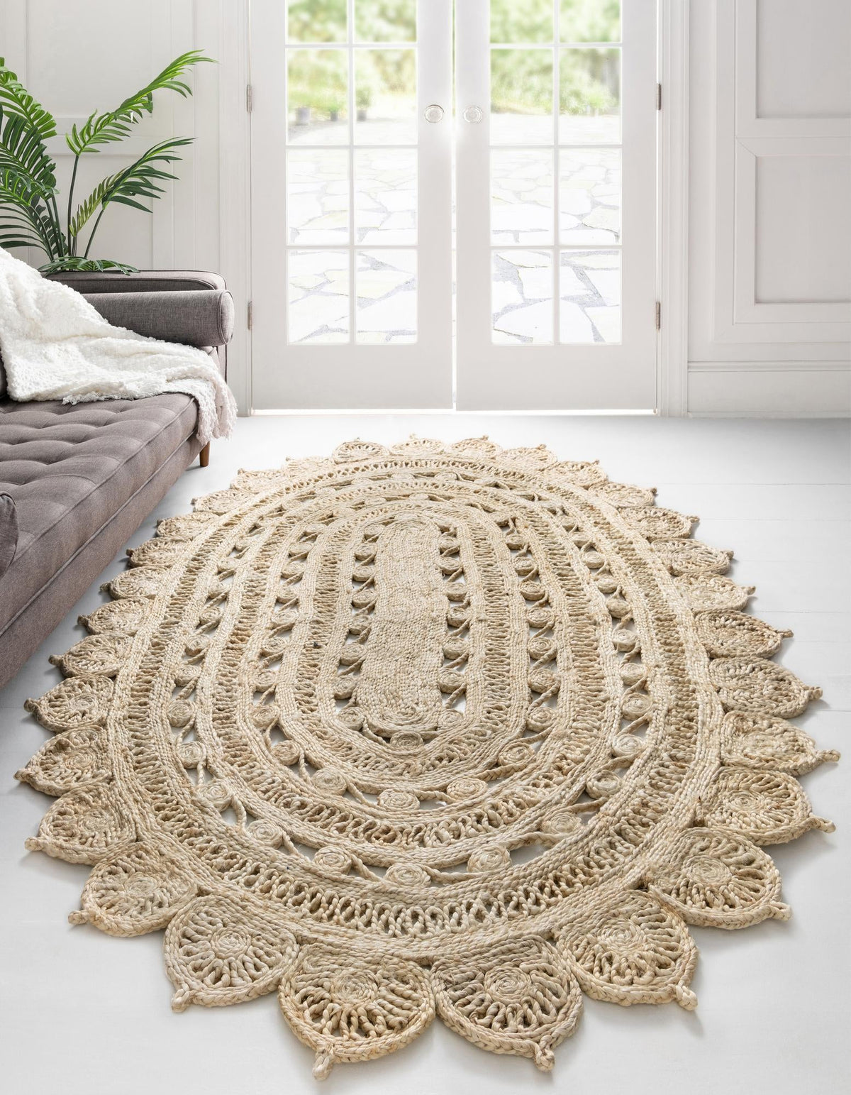 Woven Seaside Jute Collection Area Rug - Coastalhaven (Ivory) Oval Ivory  lifestyle 4