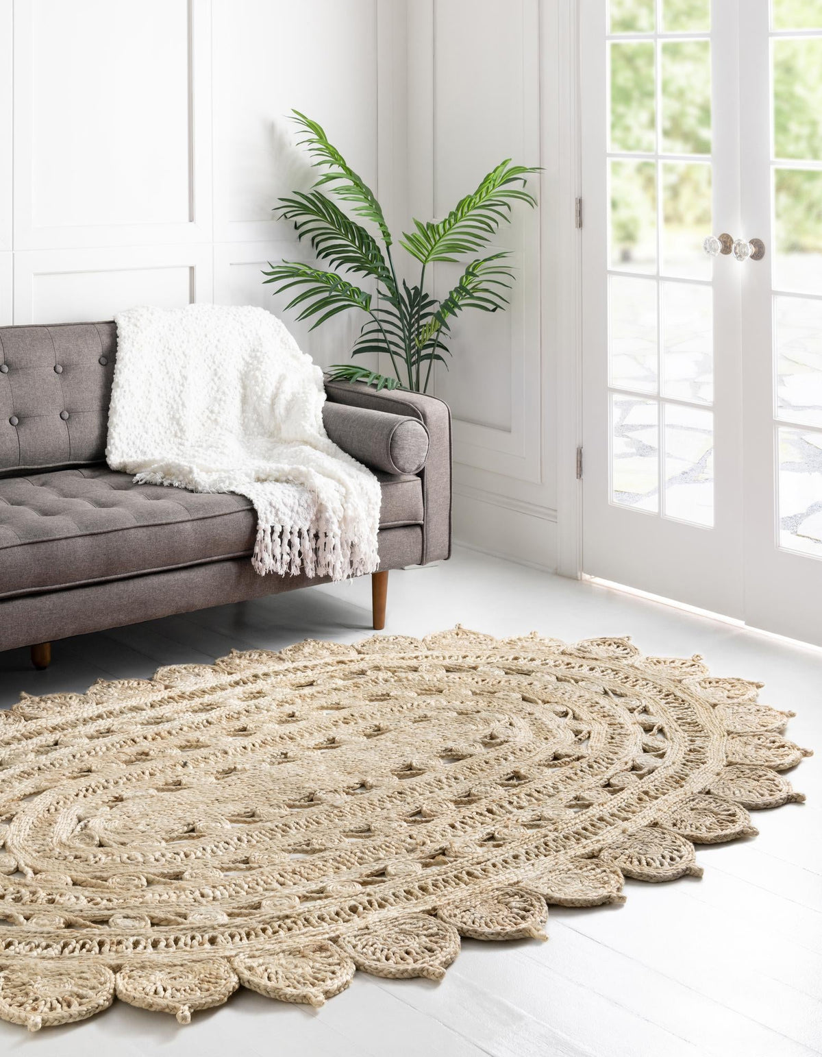 Woven Seaside Jute Collection Area Rug - Coastalhaven (Ivory) Oval Ivory  lifestyle 6
