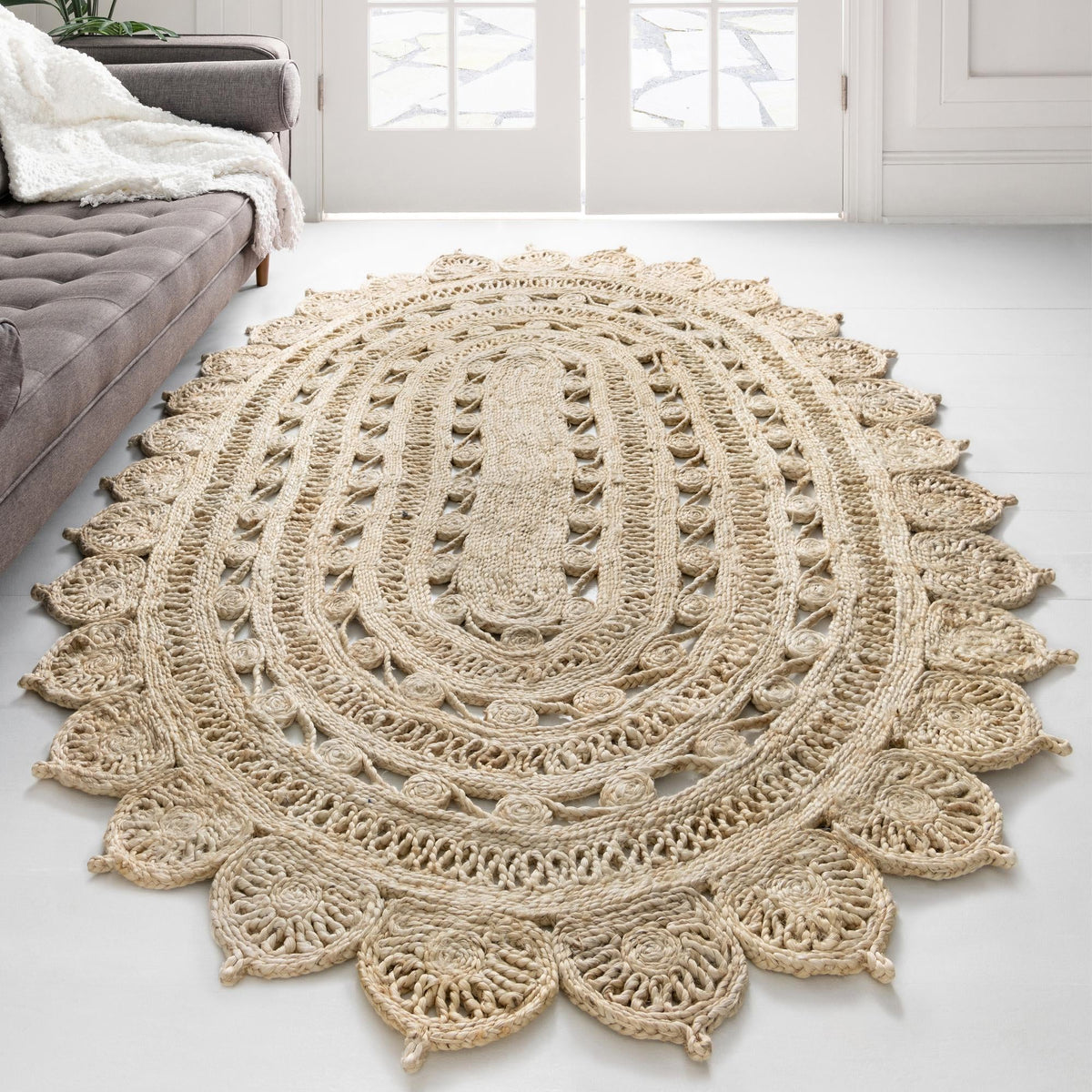 Woven Seaside Jute Collection Area Rug - Coastalhaven (Ivory) Oval Ivory  lifestyle 26
