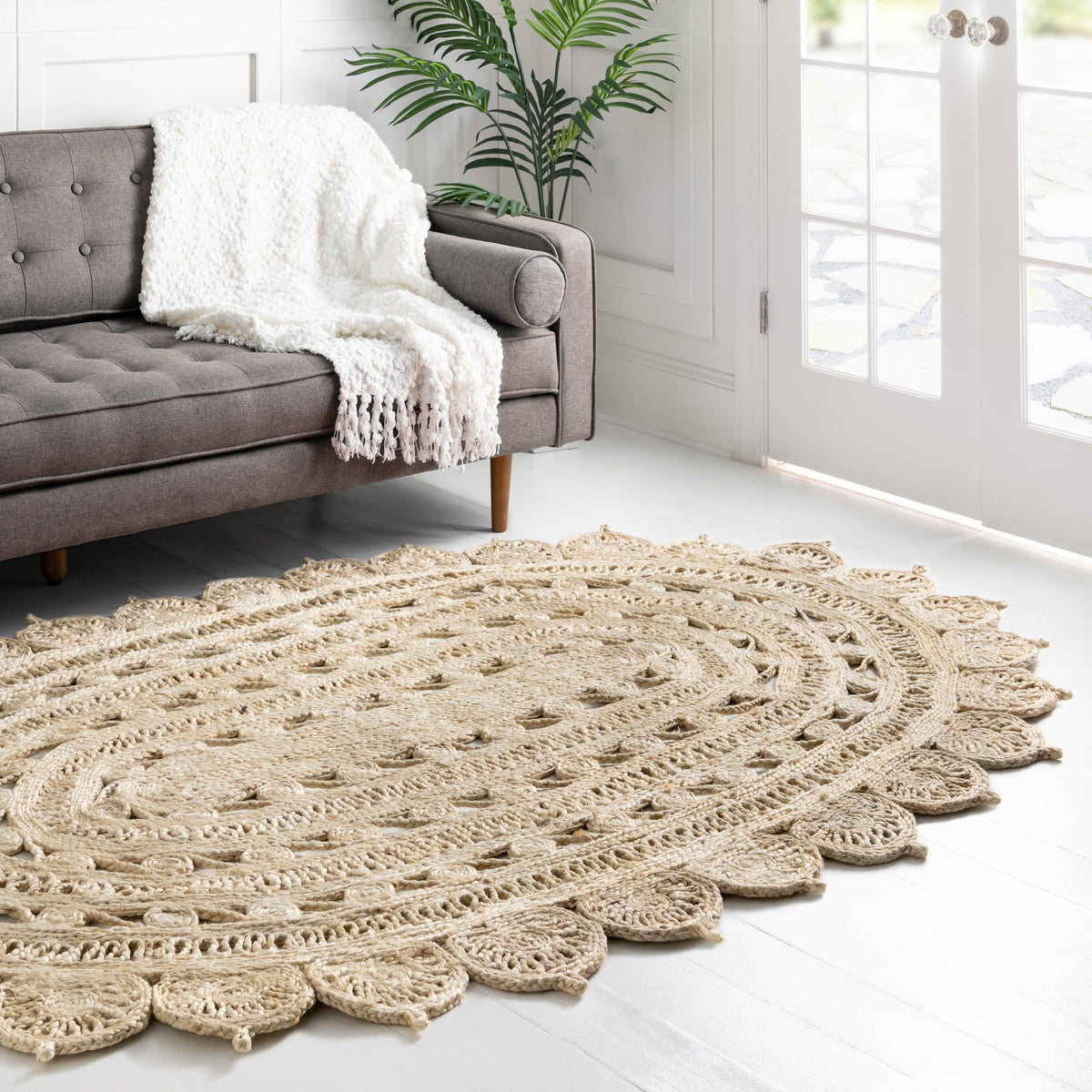 Woven Seaside Jute Collection Area Rug - Coastalhaven (Ivory) Oval Ivory  lifestyle 28