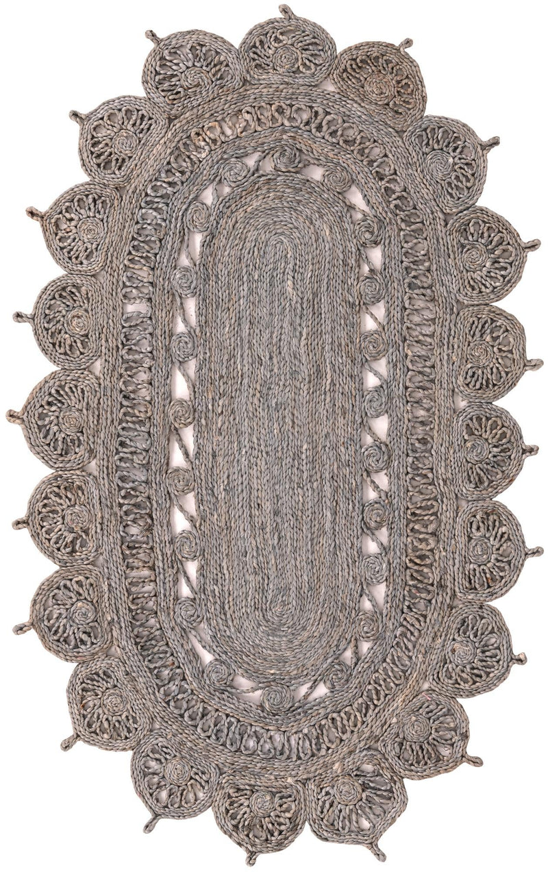 Woven Seaside Jute Collection Area Rug - Coastalhaven (Gray) Oval Gray  lifestyle 4