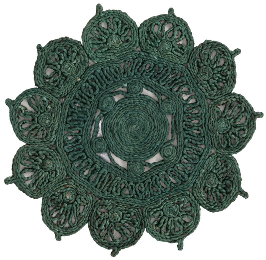 Woven Seaside Jute Collection Area Rug - Coastalhaven (Hunter Green) Round Hunter Green  lifestyle 3