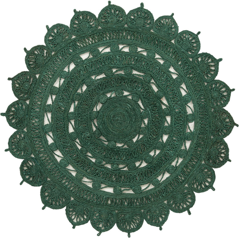 Woven Seaside Jute Collection Area Rug - Coastalhaven (Hunter Green) Round Hunter Green  lifestyle 5