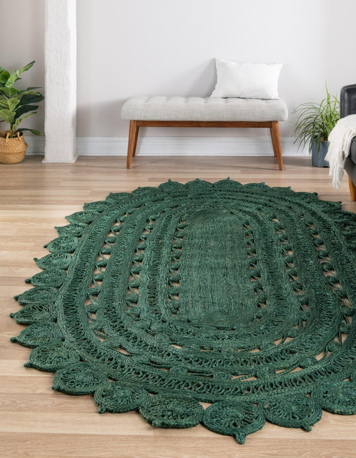 Woven Seaside Jute Collection Area Rug - Coastalhaven (Hunter Green) Oval Hunter Green  lifestyle 4