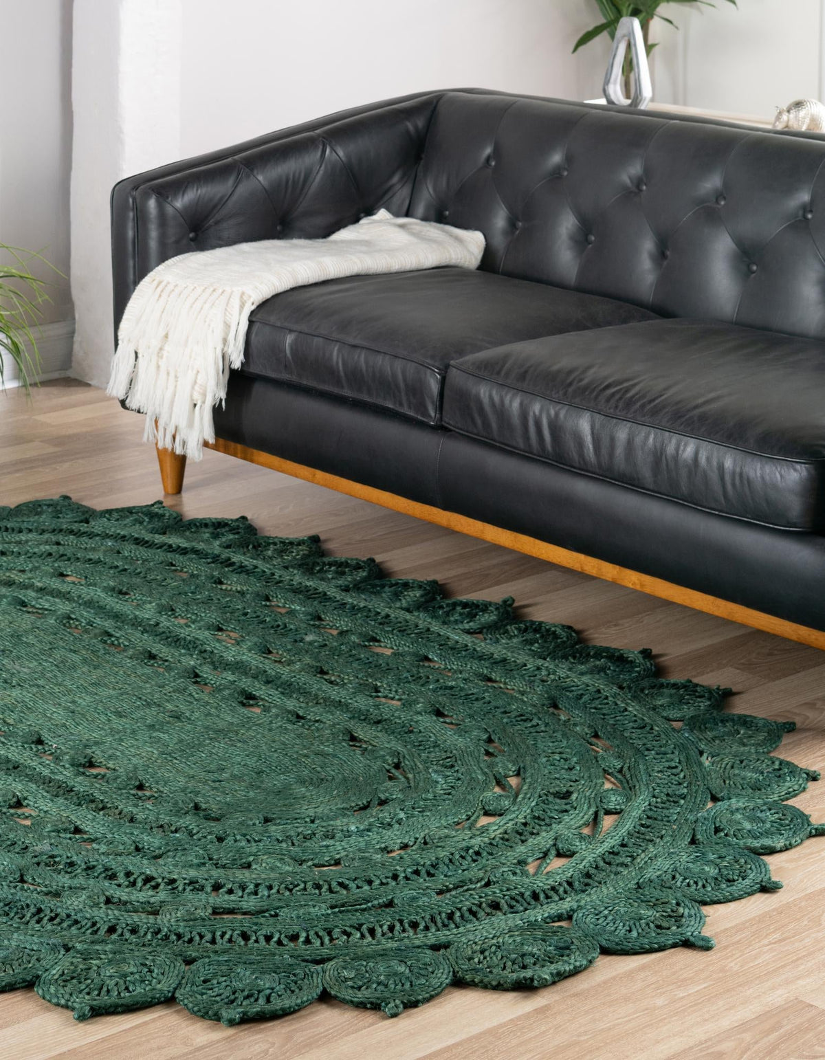 Woven Seaside Jute Collection Area Rug - Coastalhaven (Hunter Green) Oval Hunter Green  lifestyle 6