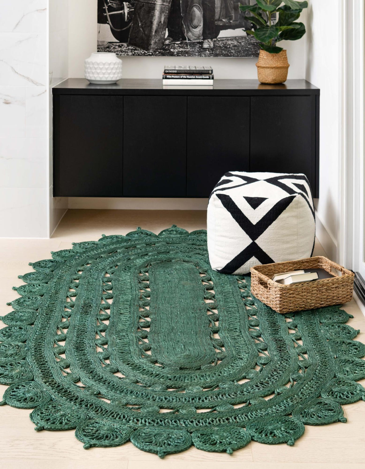 Woven Seaside Jute Collection Area Rug - Coastalhaven (Hunter Green) Oval Hunter Green  lifestyle 8