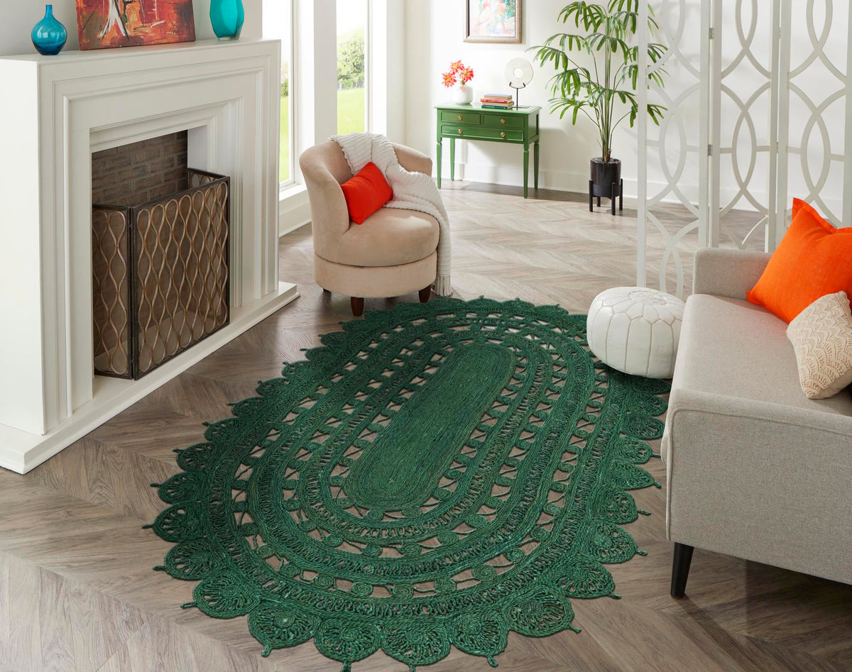 Woven Seaside Jute Collection Area Rug - Coastalhaven (Hunter Green) Oval Hunter Green  lifestyle 10