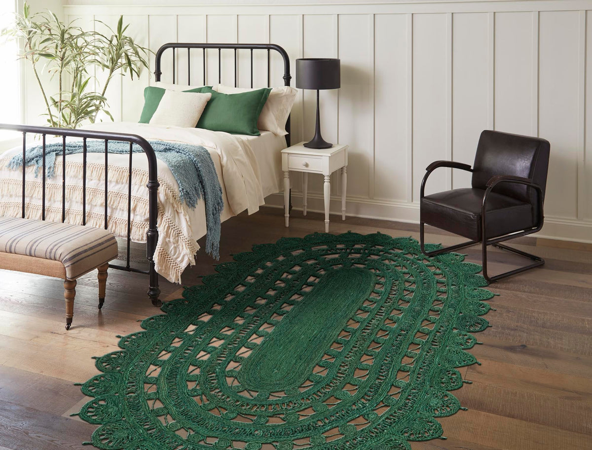 Woven Seaside Jute Collection Area Rug - Coastalhaven (Hunter Green) Oval Hunter Green  lifestyle 12