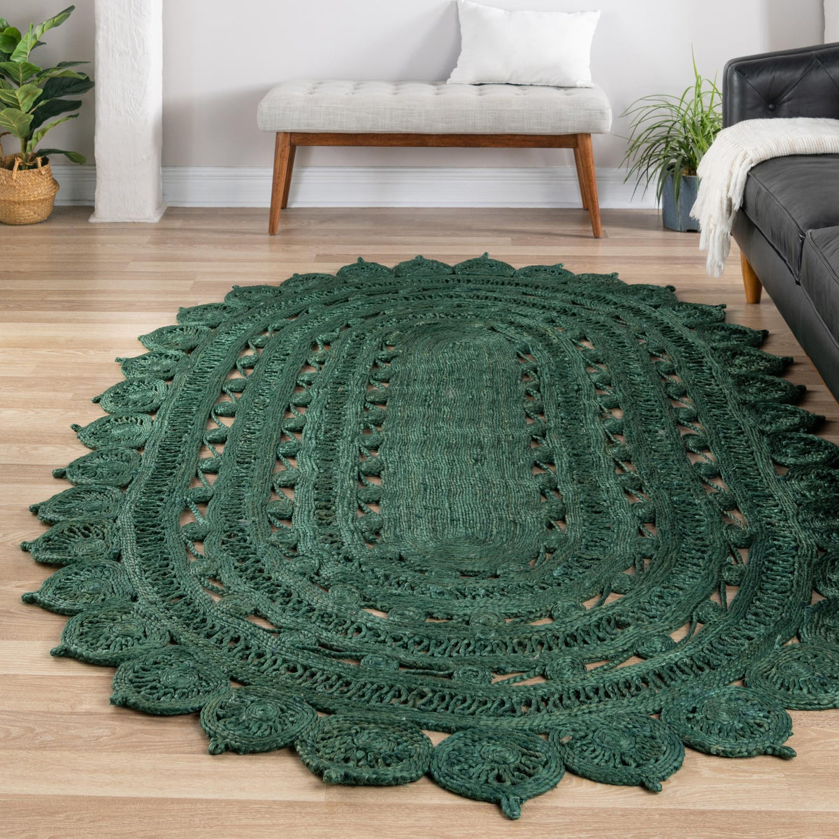 Woven Seaside Jute Collection Area Rug - Coastalhaven (Hunter Green) Oval Hunter Green  lifestyle 36