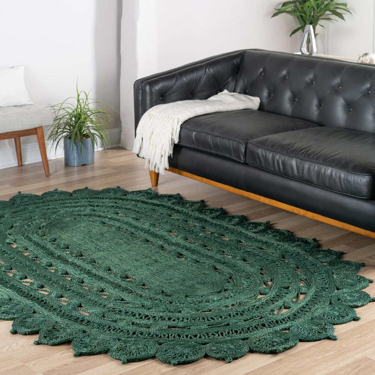 Woven Seaside Jute Collection Area Rug - Coastalhaven (Hunter Green) Oval Hunter Green  lifestyle 38