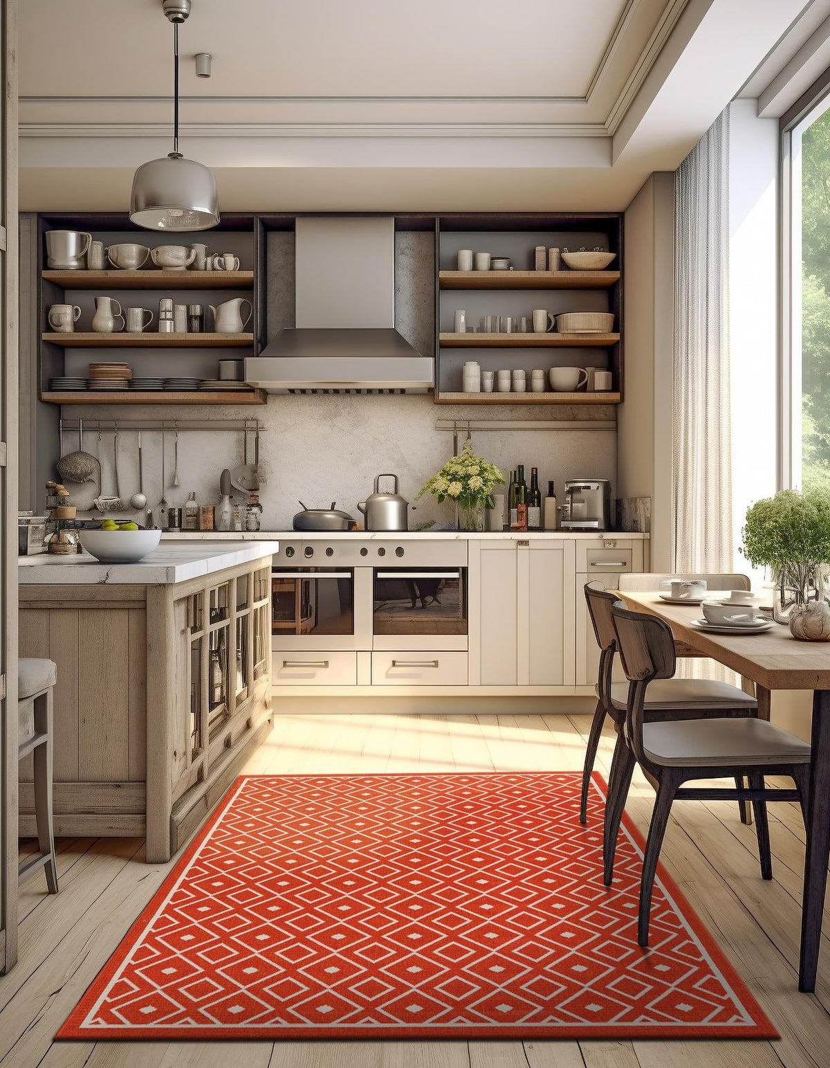 Seaside Lattice Collection Area Rug - Brighton Rectangle Rust Red  lifestyle 51